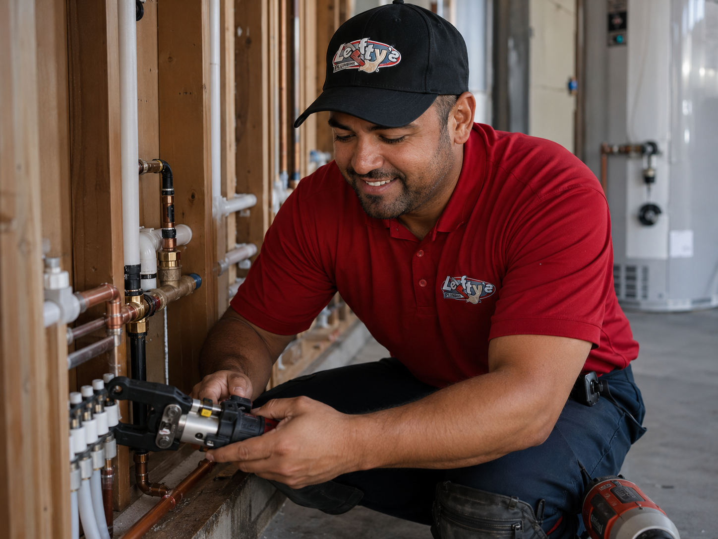 Rafael installing PEX and copper lines during a repipe