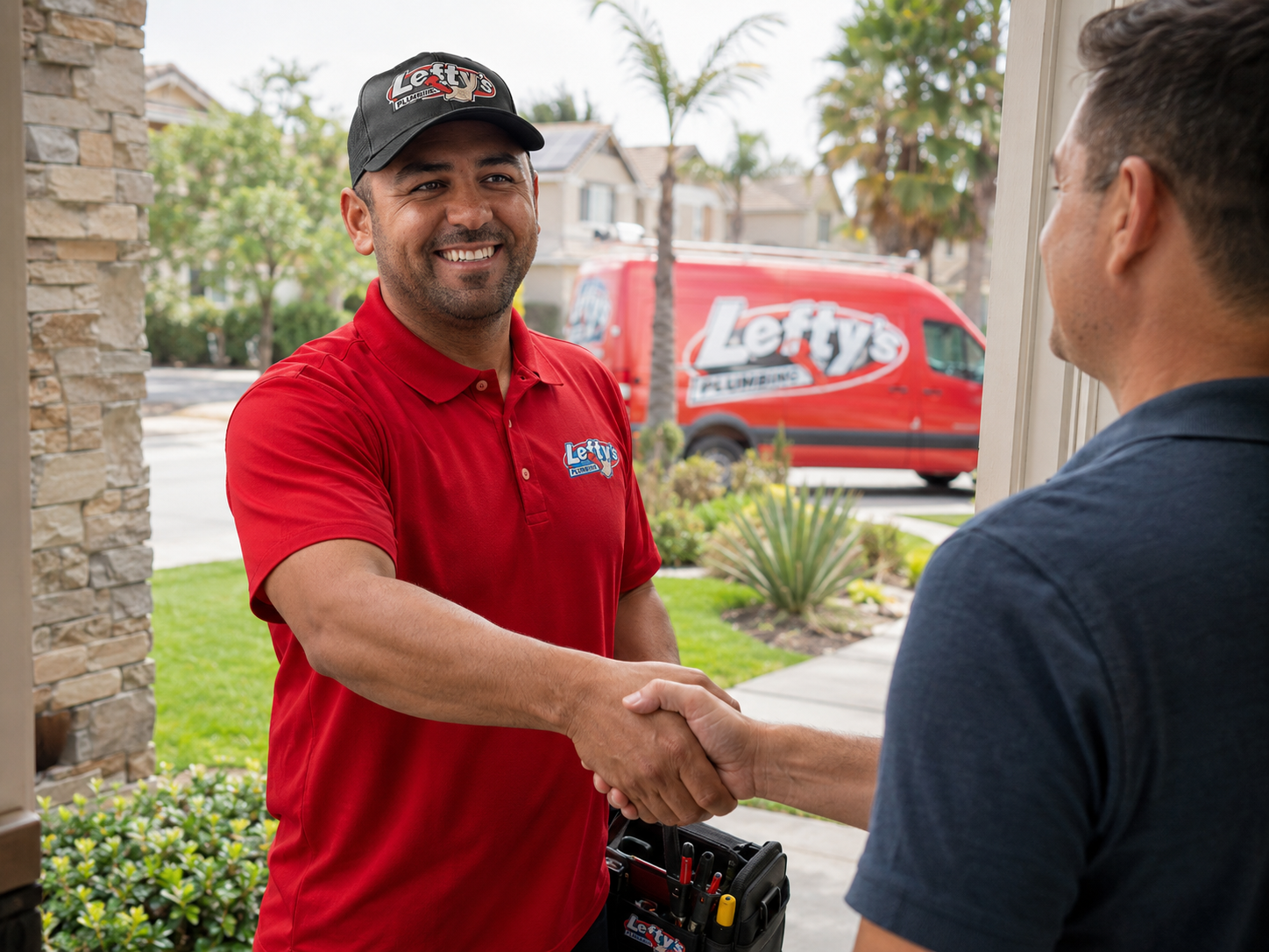 Rafael greeting a customer at their front door
